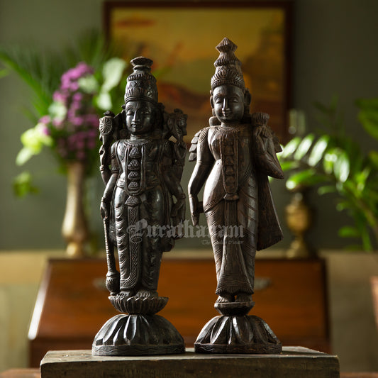 Vishnu Lakshmi Wooden Sculpture