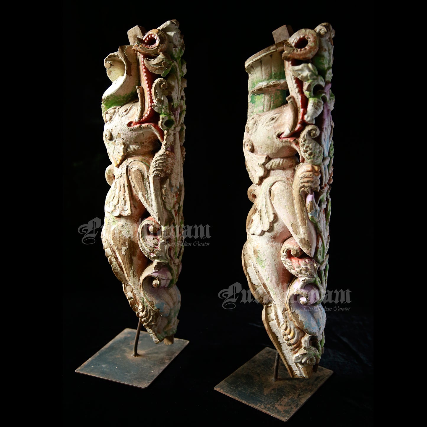 Wood Polychrome Elephant Brackets