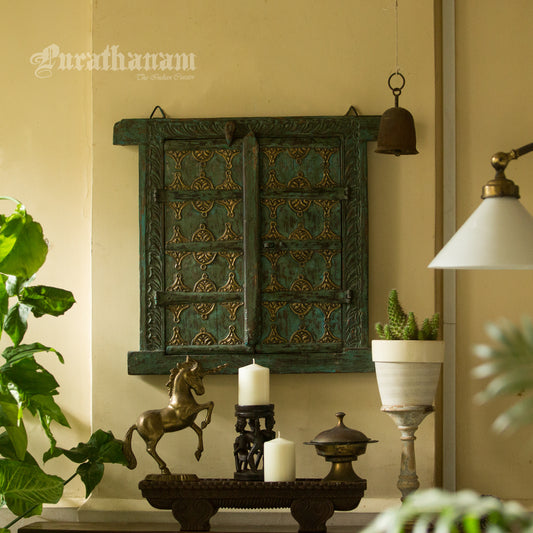 Turquoise Brass embellished Window