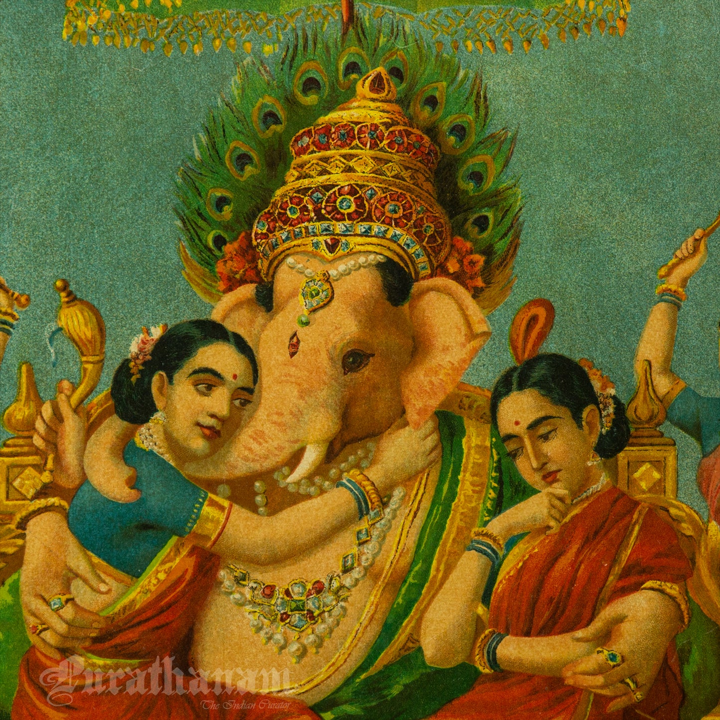 Riddhi Siddhi Ganapati  by Ravi Varma (Oleograph Print)