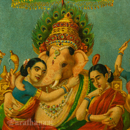 Riddhi Siddhi Ganapati  by Ravi Varma (Oleograph Print)