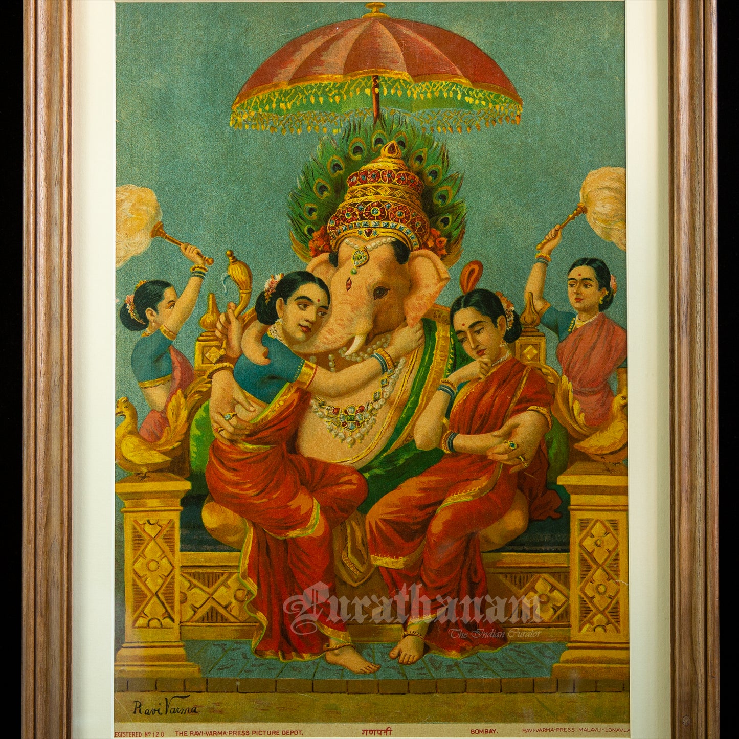 Riddhi Siddhi Ganapati  by Ravi Varma (Oleograph Print)