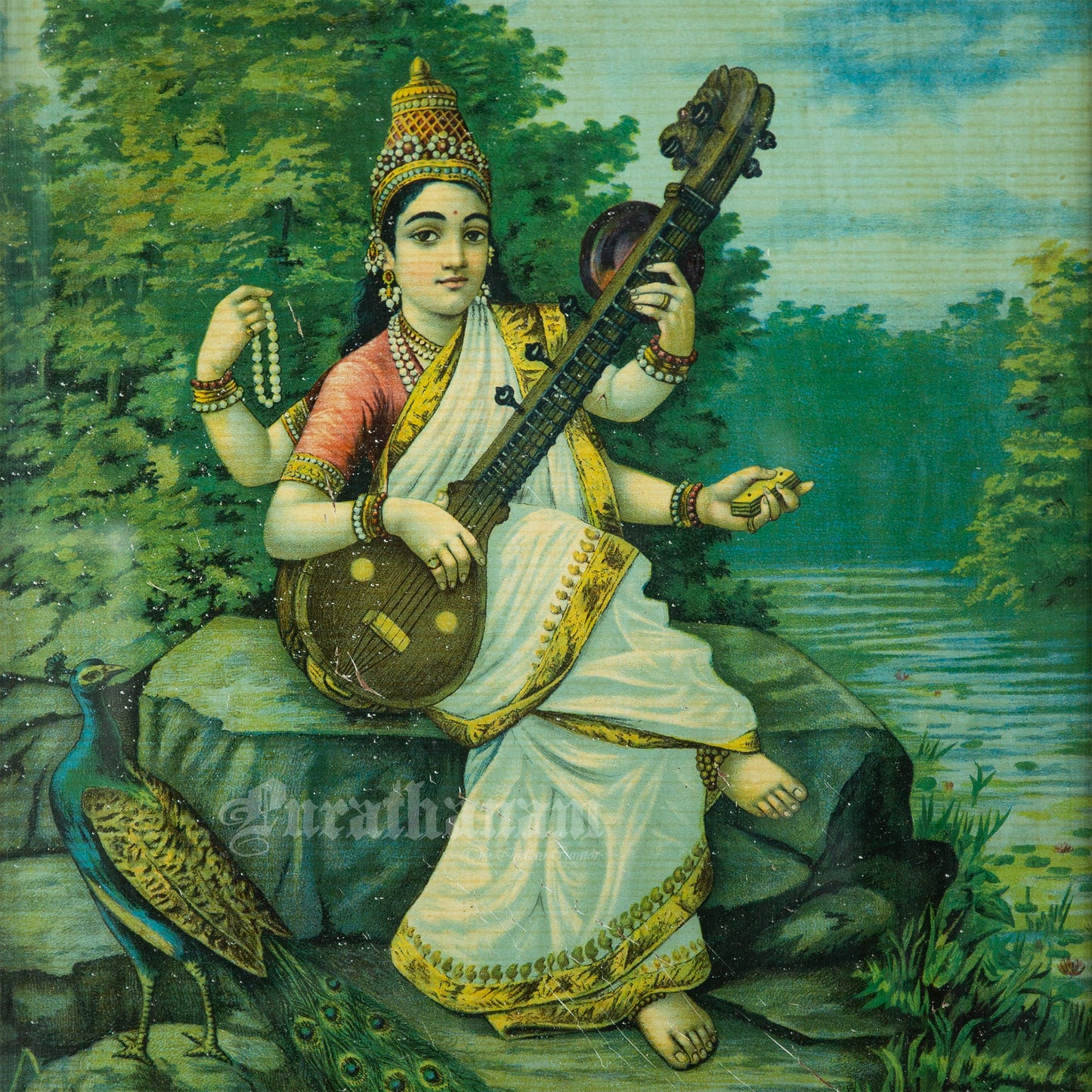 Saraswati - Oleograph Print (Ravi Varma)