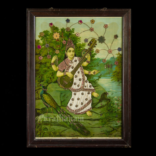 Saraswati by Ravi Varma - Embellished