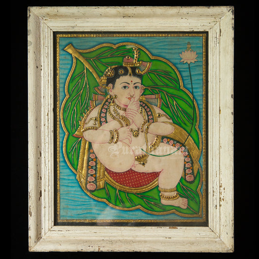 Baby Krishna On Banyan Leaf