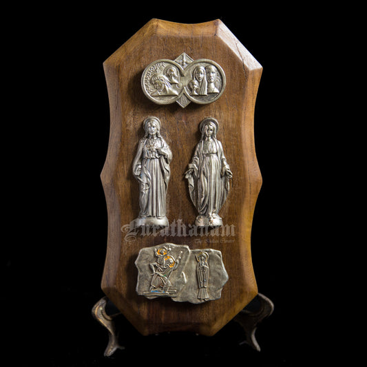 Saint Christopher Carrying the Christ Child, Mother Mary and Christ wall plaque