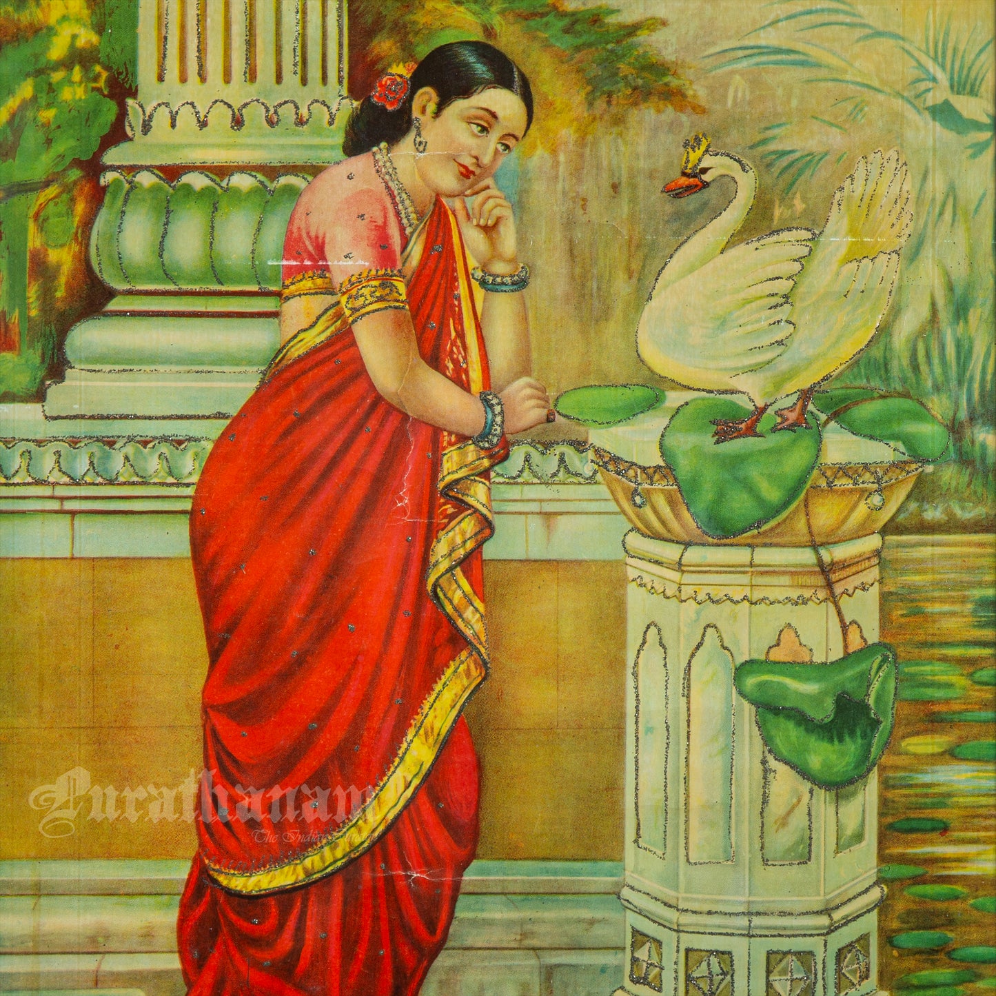 Hamsa Damayanti by Ravi Varma -  Lithograph Print