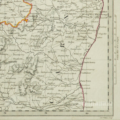 Madras Presidency Map - Black & White Steel Engraving
