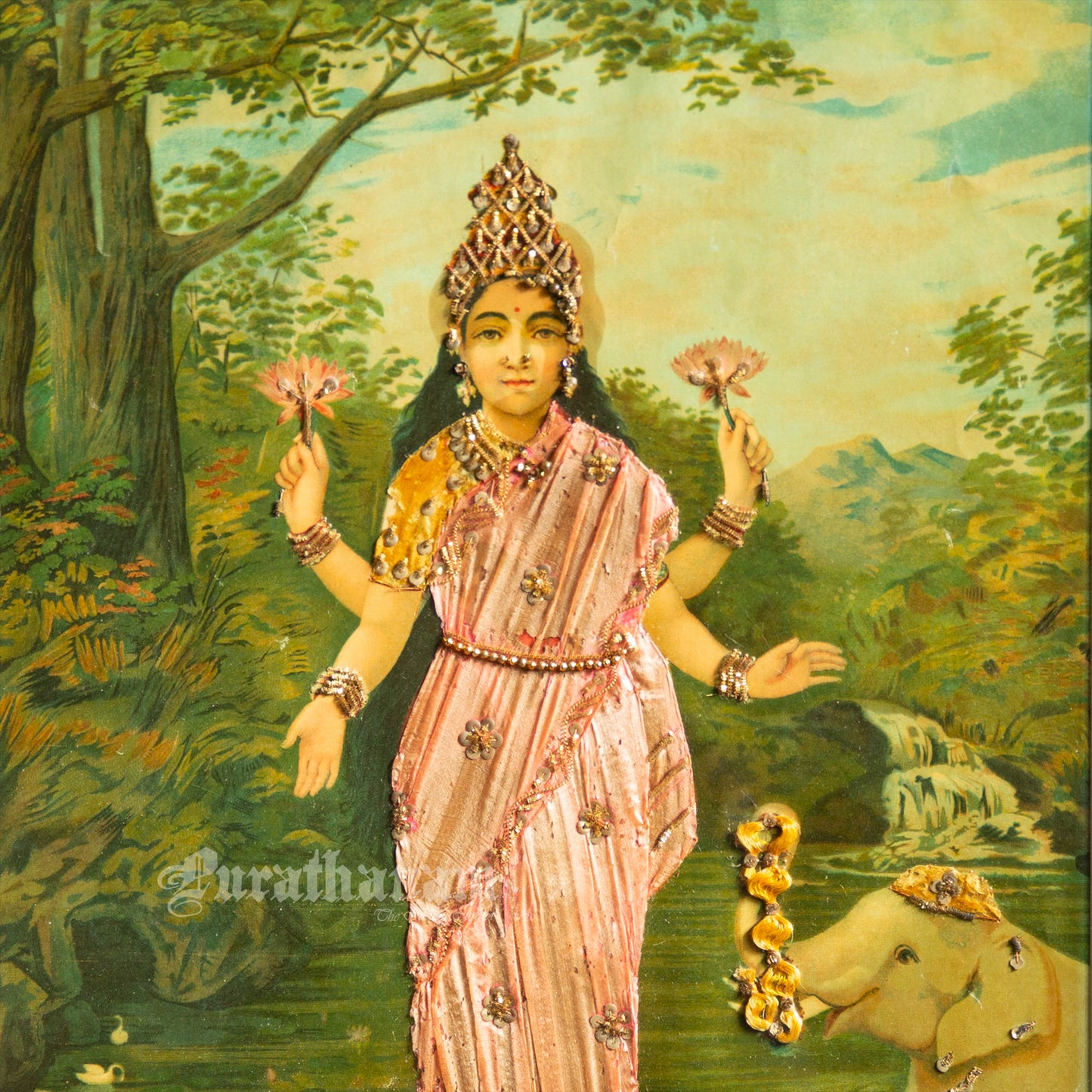 Lakshmi by Ravi Varma - Oleograph Print (Embellished)