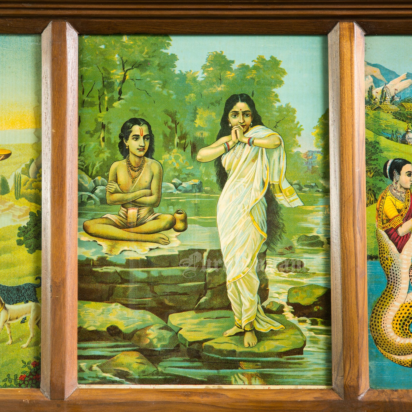 Multi Frame Ravi Varma Oleograph wooden wall panel