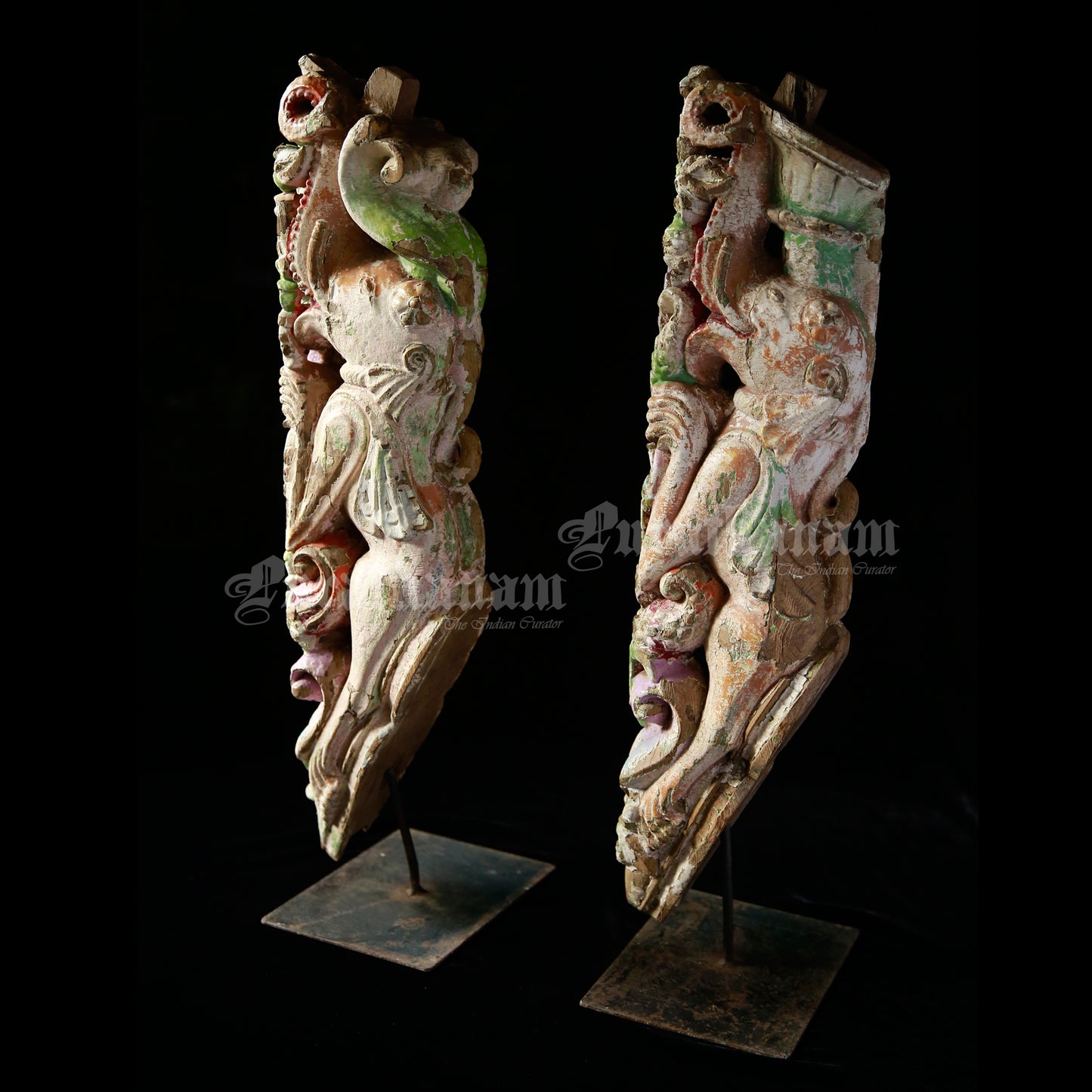 Wood Polychrome Elephant Brackets