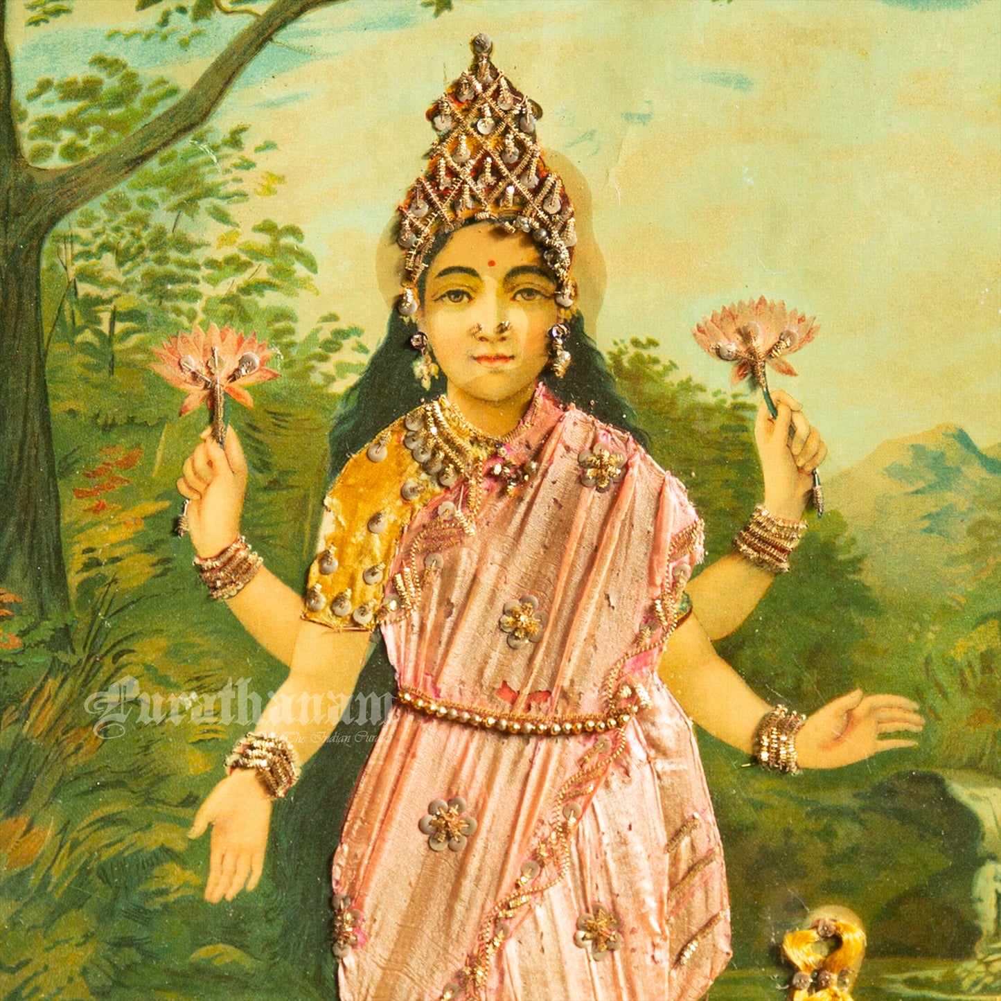 Lakshmi by Ravi Varma - Oleograph Print (Embellished)