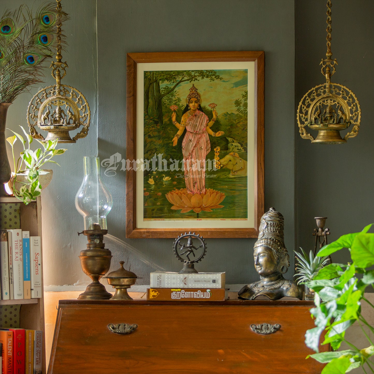 Lakshmi by Ravi Varma - Oleograph Print (Embellished)