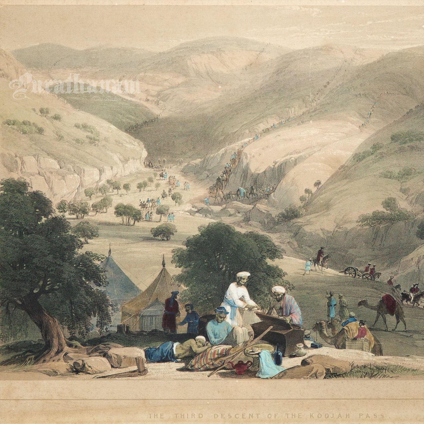 The Third decent of the Kanooj pass (Steel Engraving)