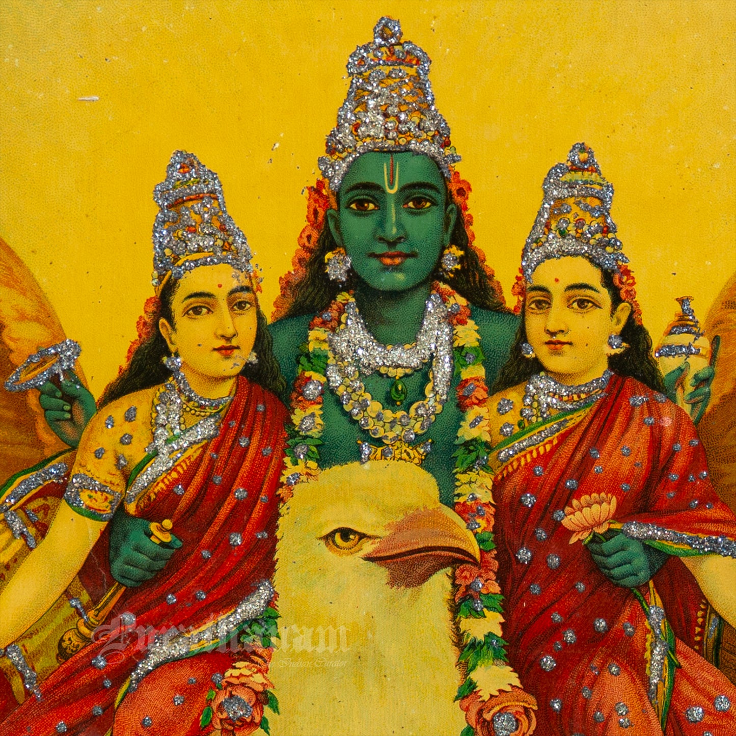 Garud Wahan Vishnu by Ravi Varma - Embellished (Oleograph Print)