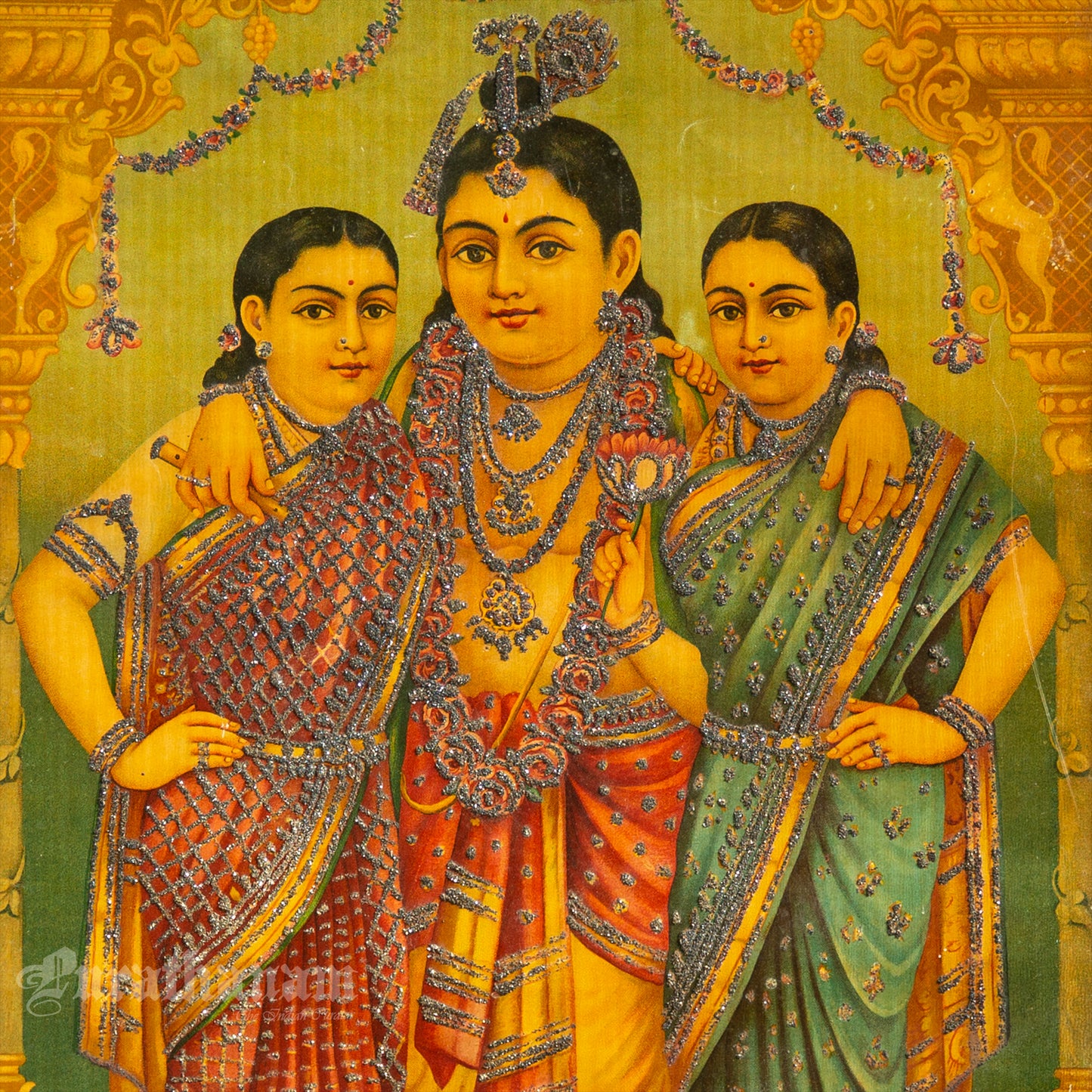 Sree Radha Rukhmini Krishnan by C. G. Ramanujam  - (Oleograph Print)