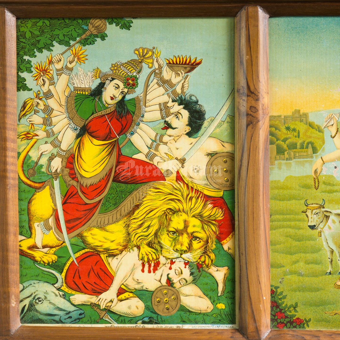 Multi Frame Ravi Varma Oleograph wooden wall panel