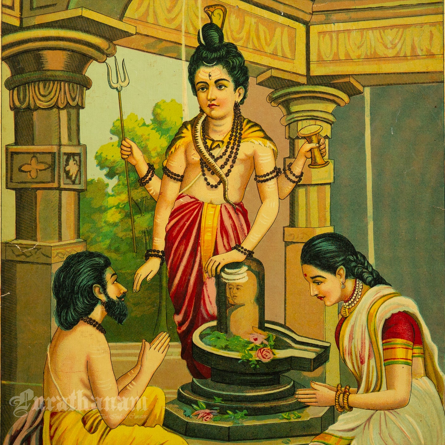 Shiva Upasana by Ravi Varma  - Lithograph Print