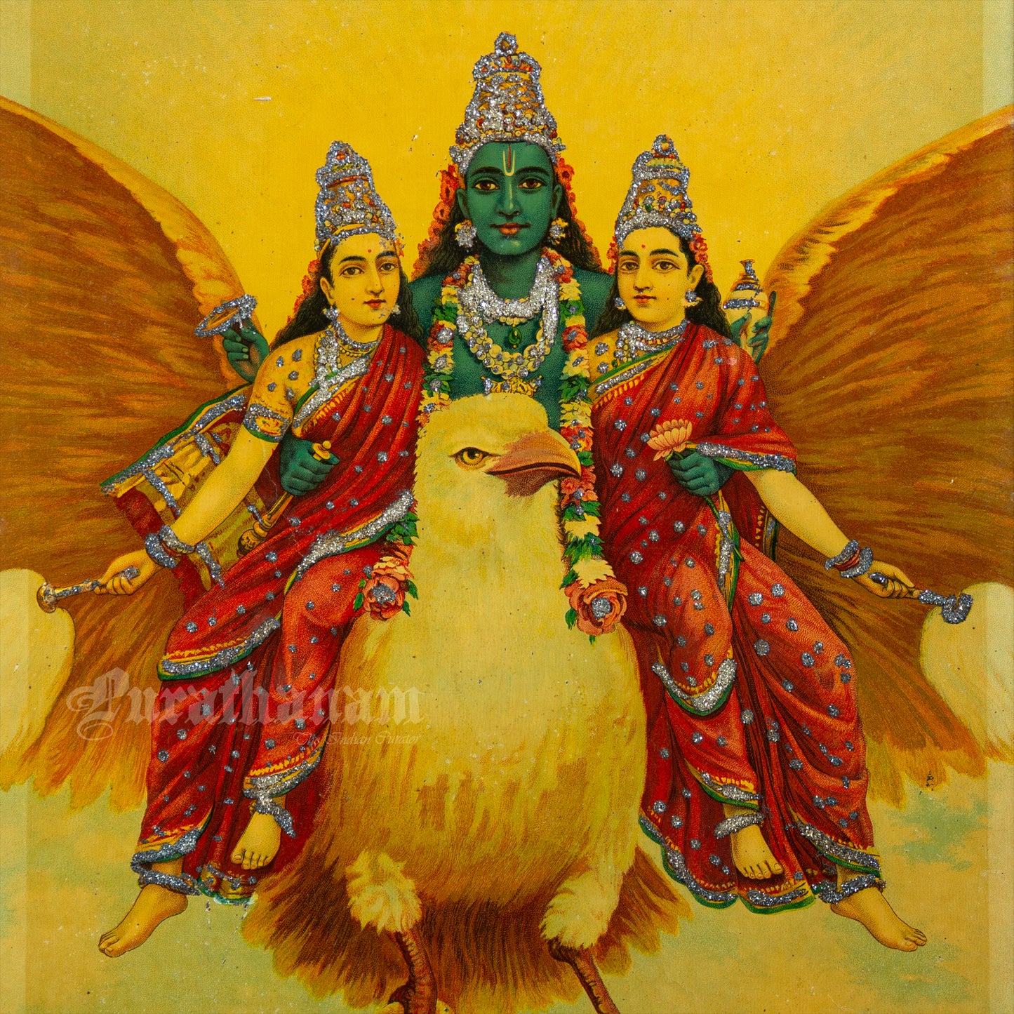 Garud Wahan Vishnu by Ravi Varma - Embellished (Oleograph Print)