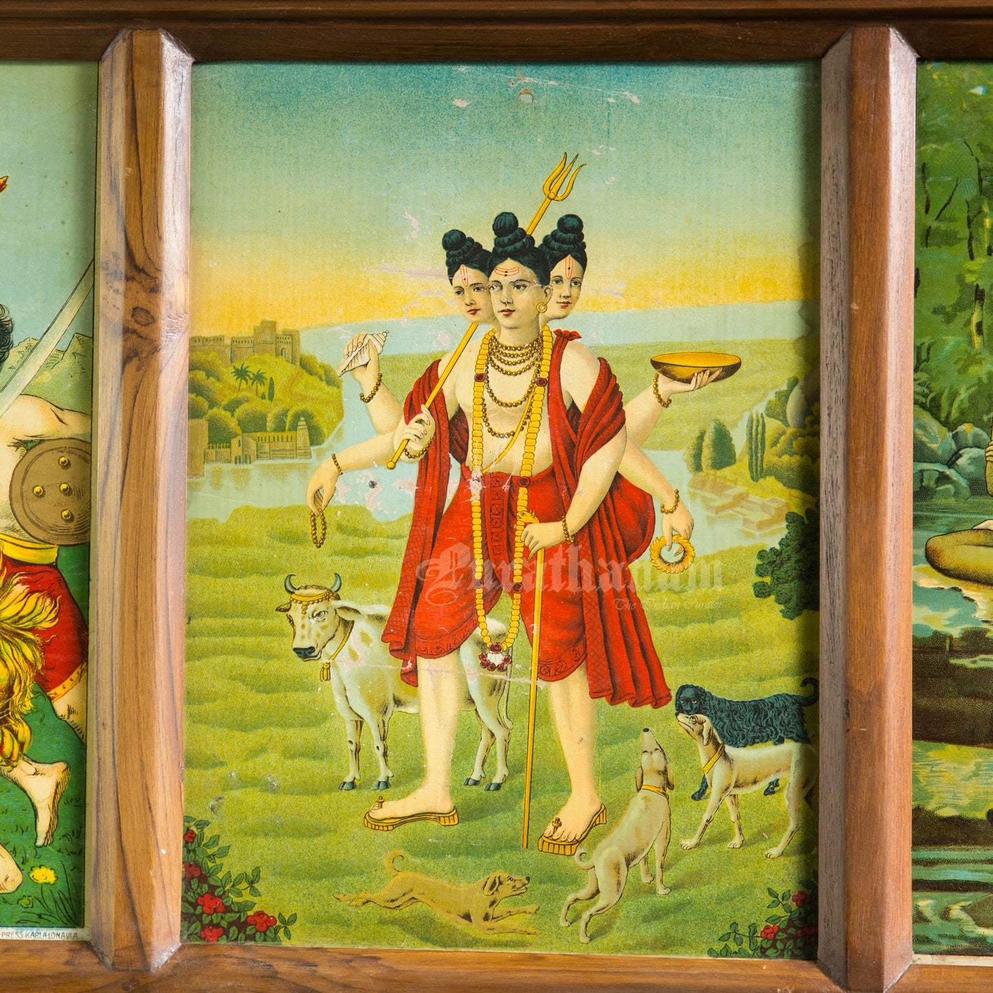 Multi Frame Ravi Varma Oleograph wooden wall panel