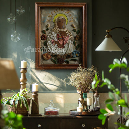 Mother Mary - Chromolithograph Print Embellished, London