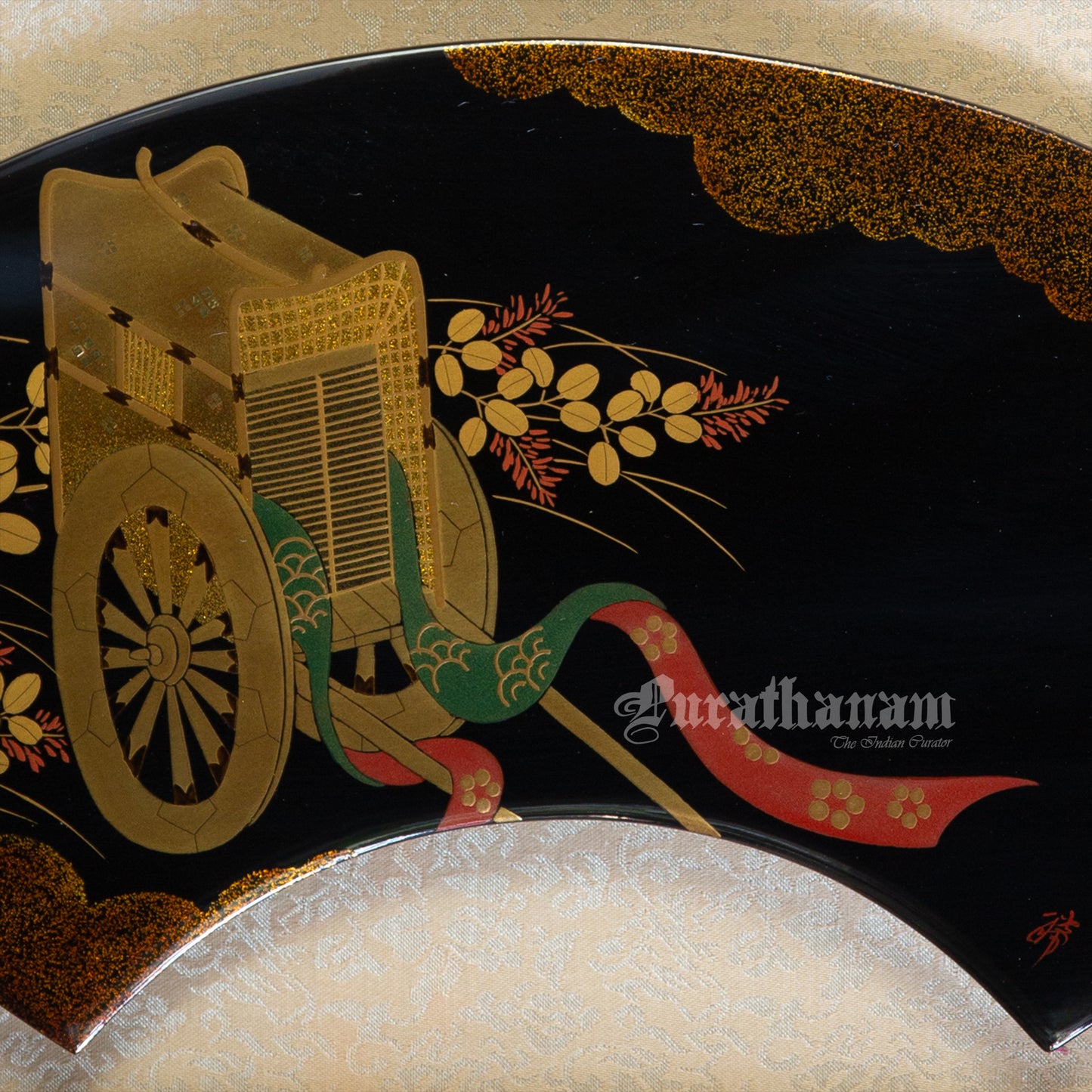 Japanese lacquer Flower Cart (Maki-e technique)