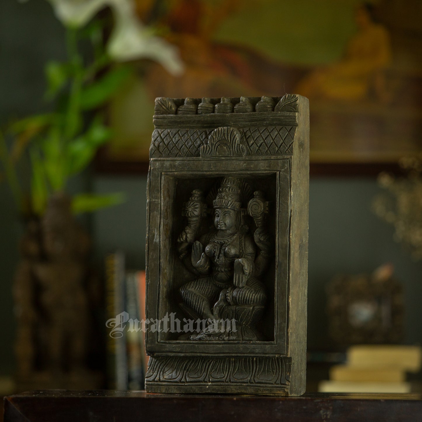 Lakshmi wood carved wall panel