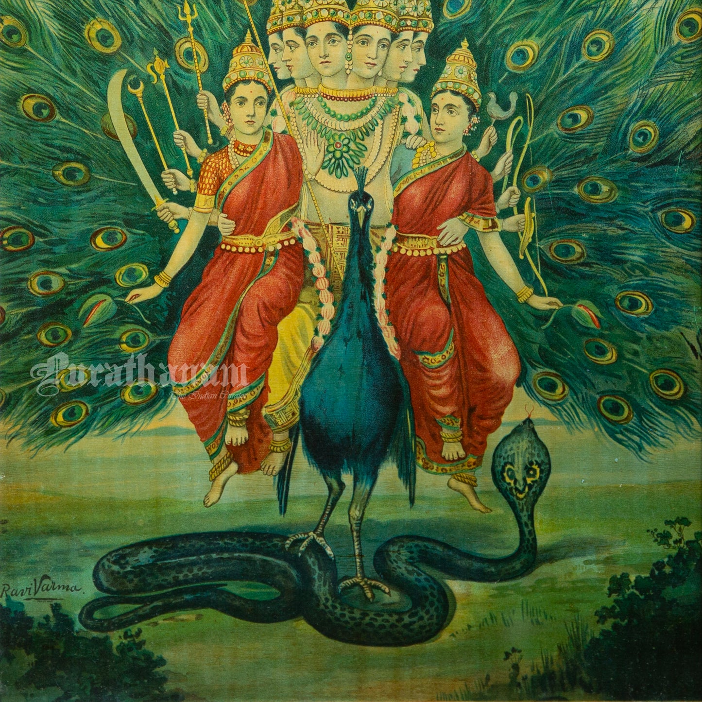 Sri Shanmukha Subramaniaswami by Ravi Varma - Oleograph Print