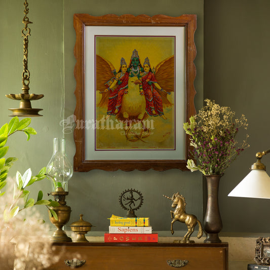 Garud Wahan Vishnu by Ravi Varma - Embellished (Oleograph Print)