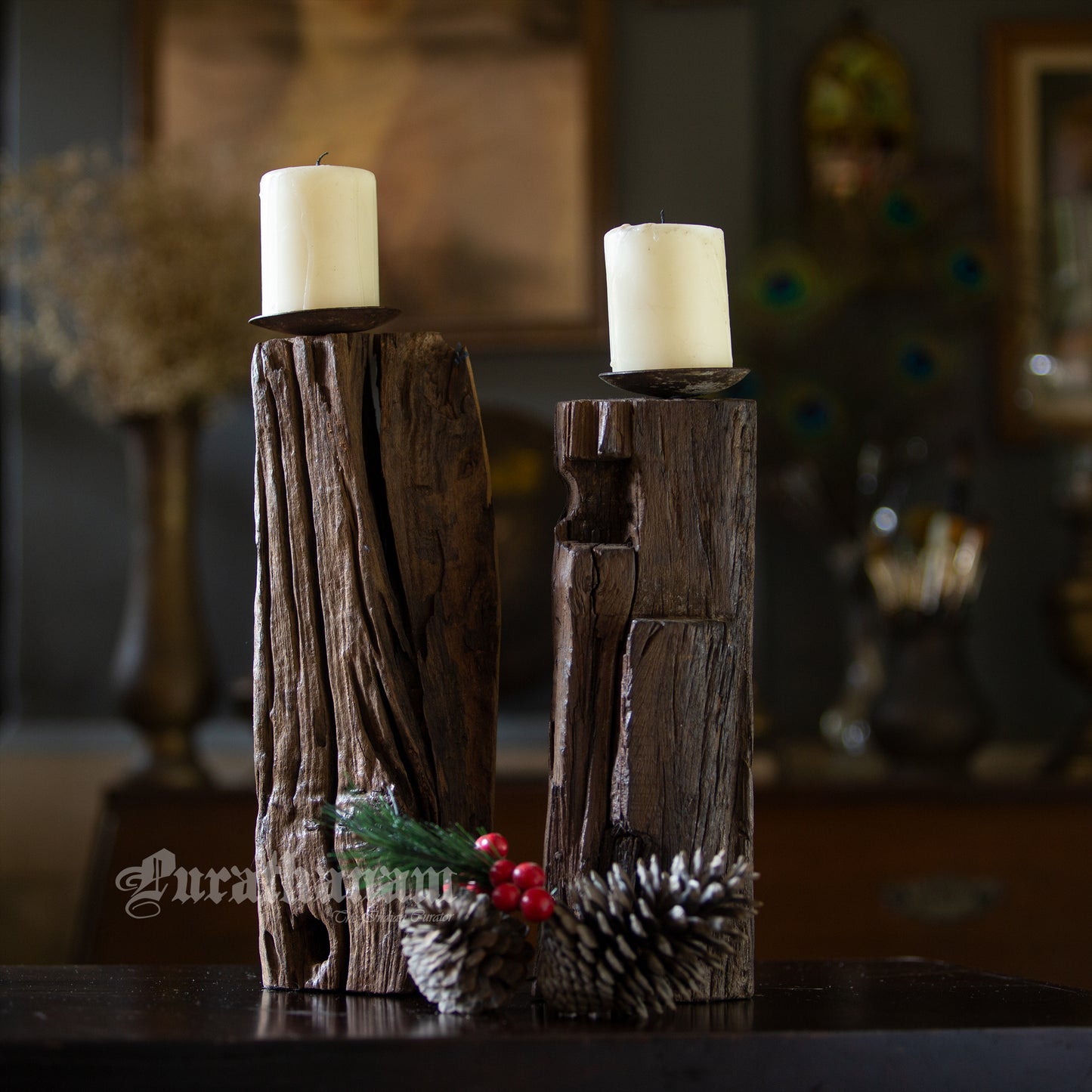 Rustic Wooden Candle Holders