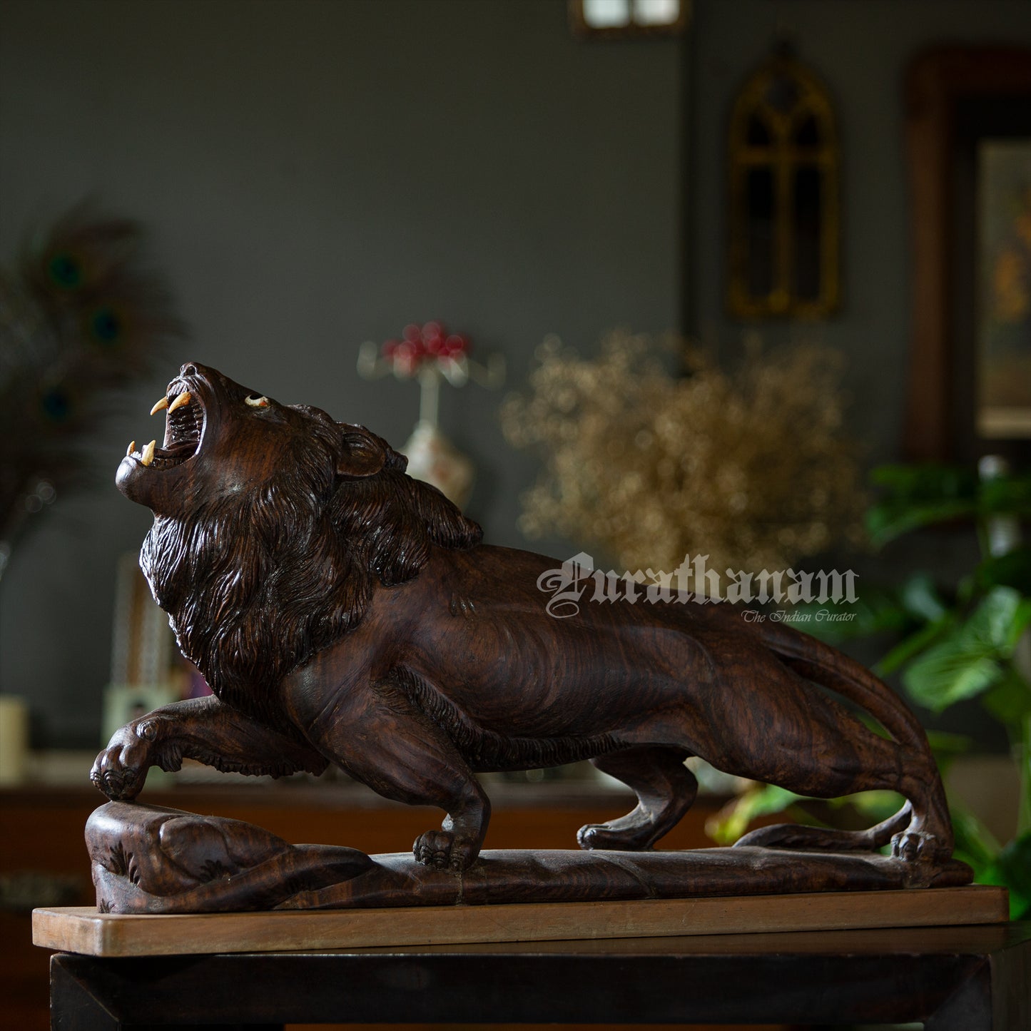 Lion Wooden Sculpture- Rose wood (made of single block)