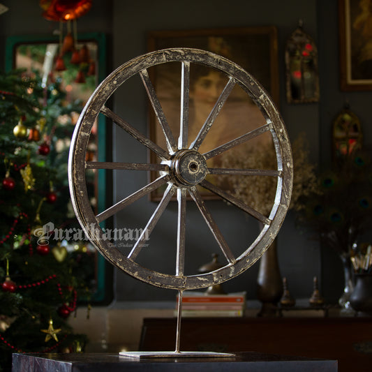 Wooden Cart Wheel - White