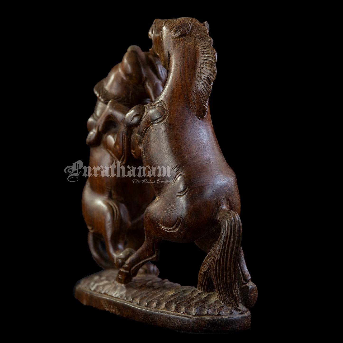 Horse Lion fight Wooden Sculpture- Rose wood (made of single block)