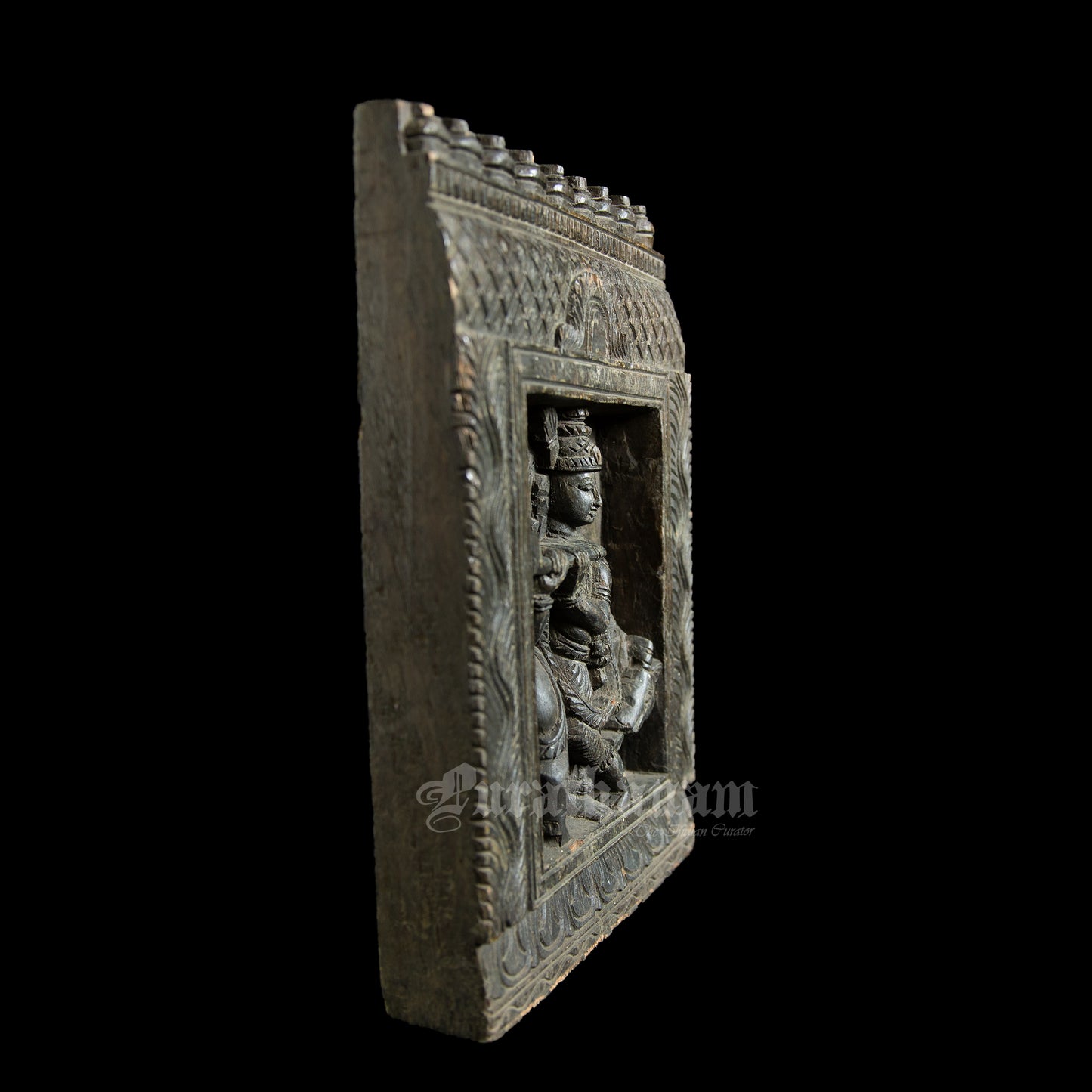 Krishna wood carved wall panel