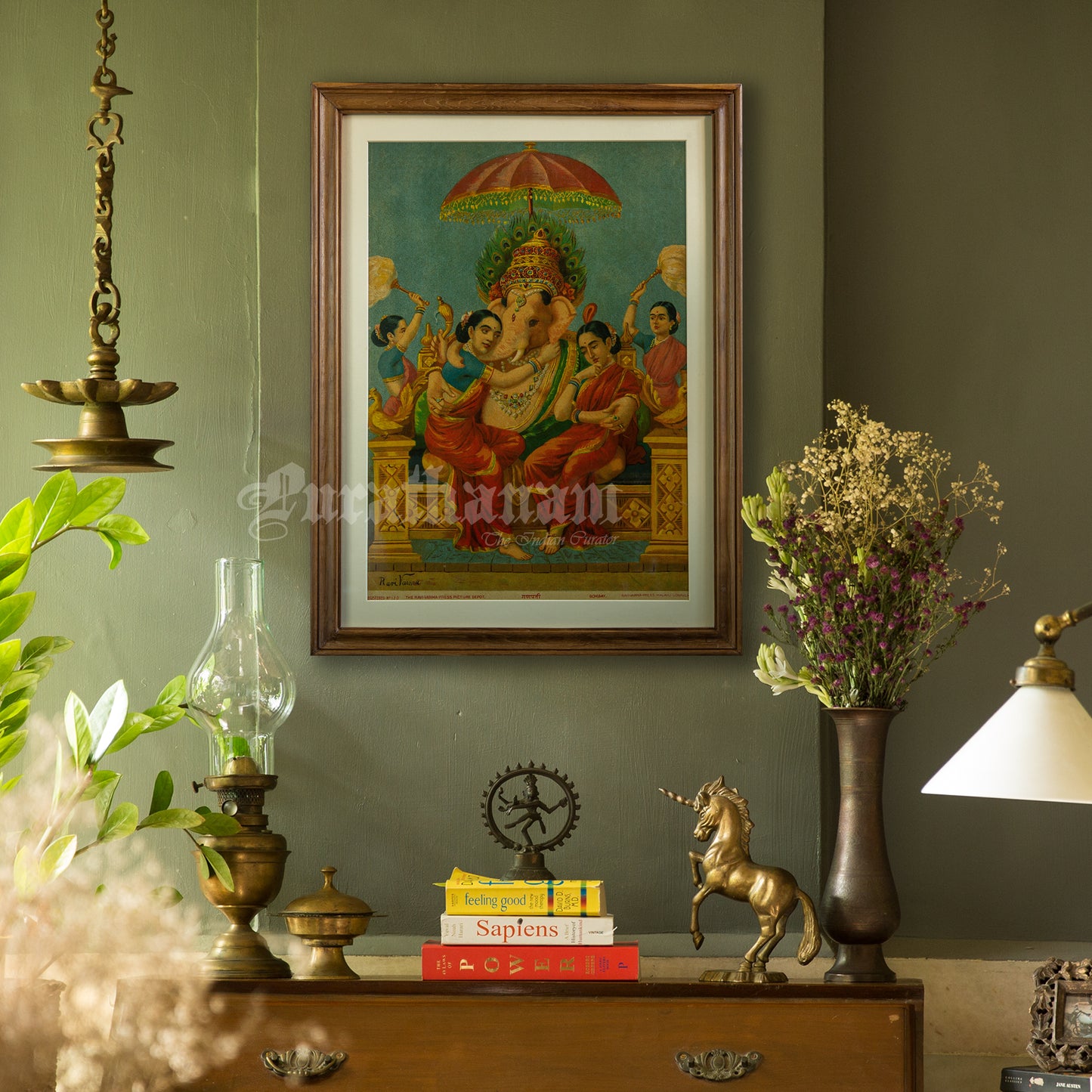 Riddhi Siddhi Ganapati  by Ravi Varma (Oleograph Print)