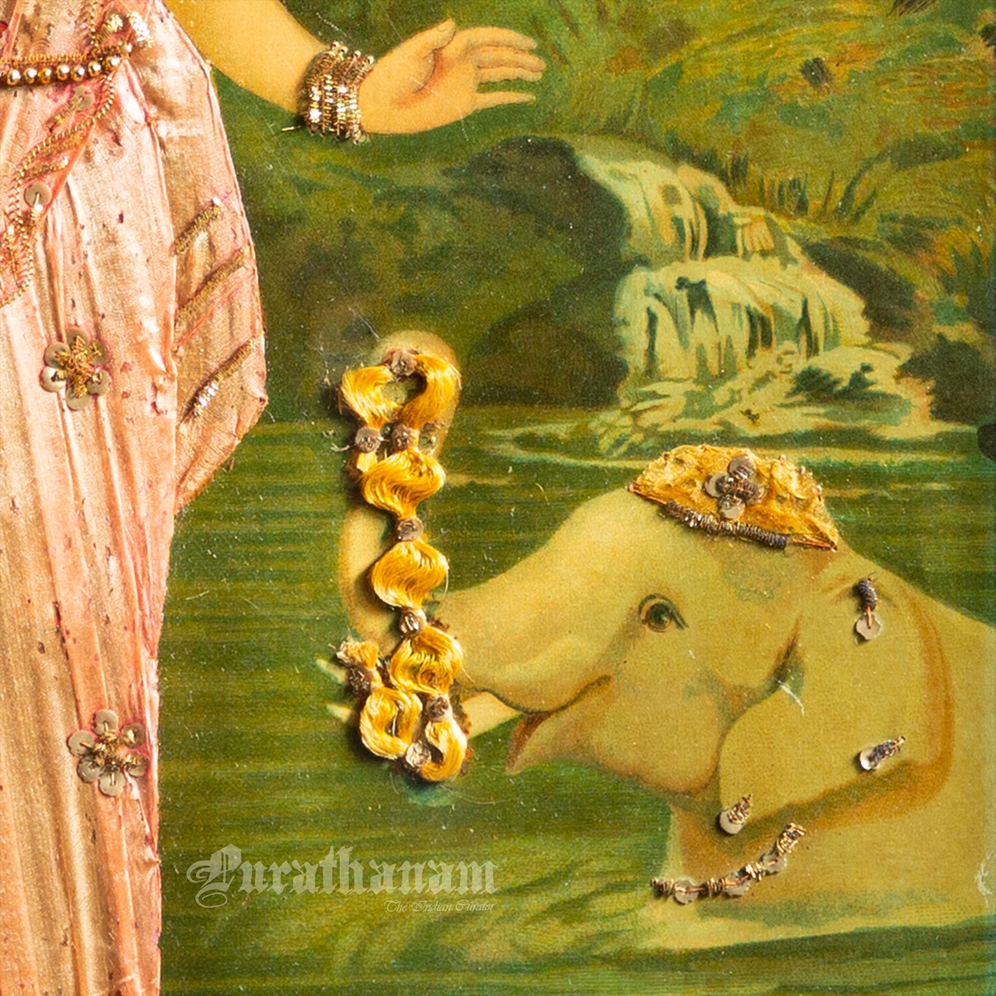 Lakshmi by Ravi Varma - Oleograph Print (Embellished)