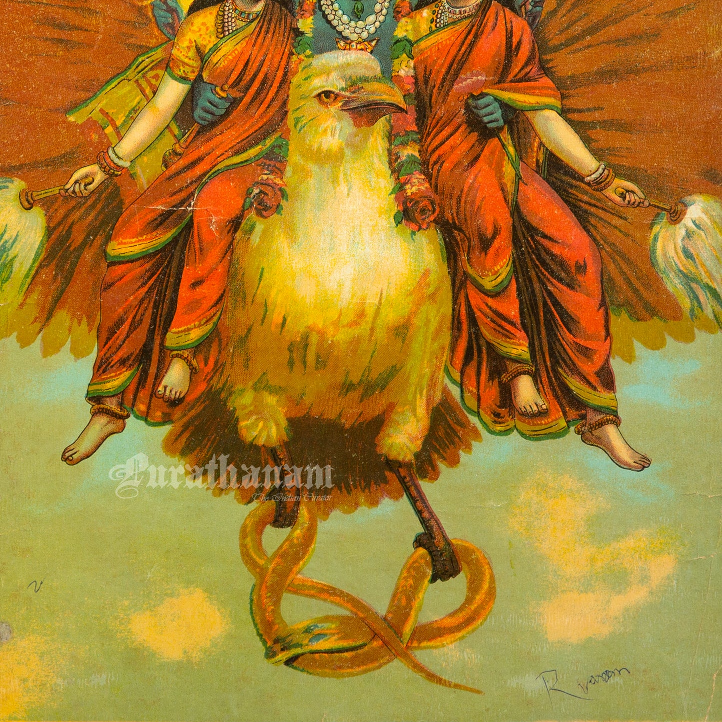 Vishnu Garudwahan by Ravi Varma  - Lithograph Print