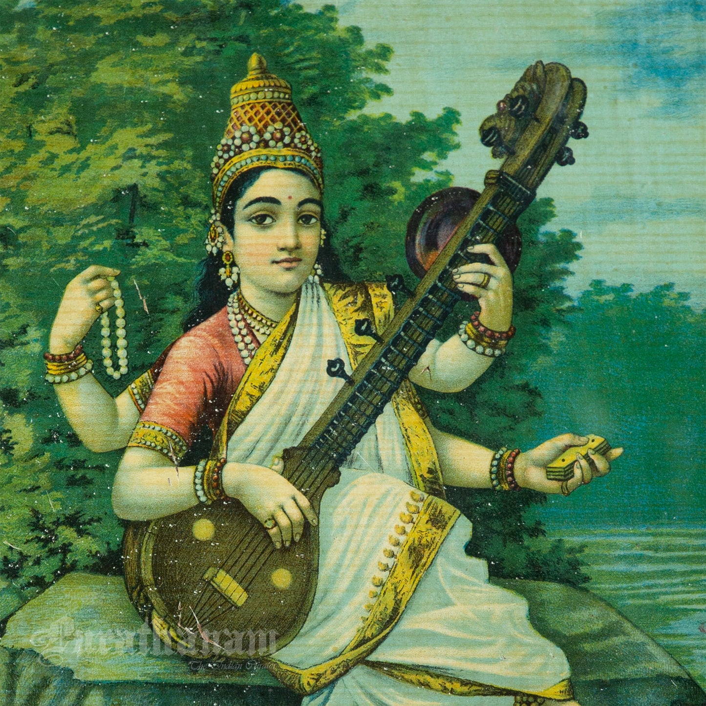 Saraswati - Oleograph Print (Ravi Varma)