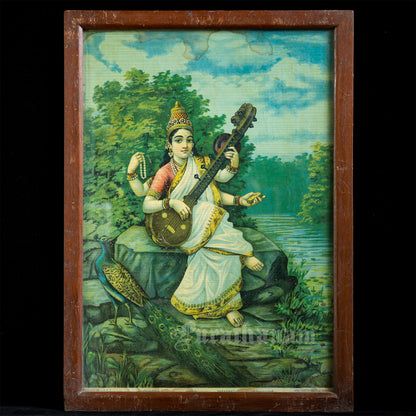 Saraswati - Oleograph Print (Ravi Varma)