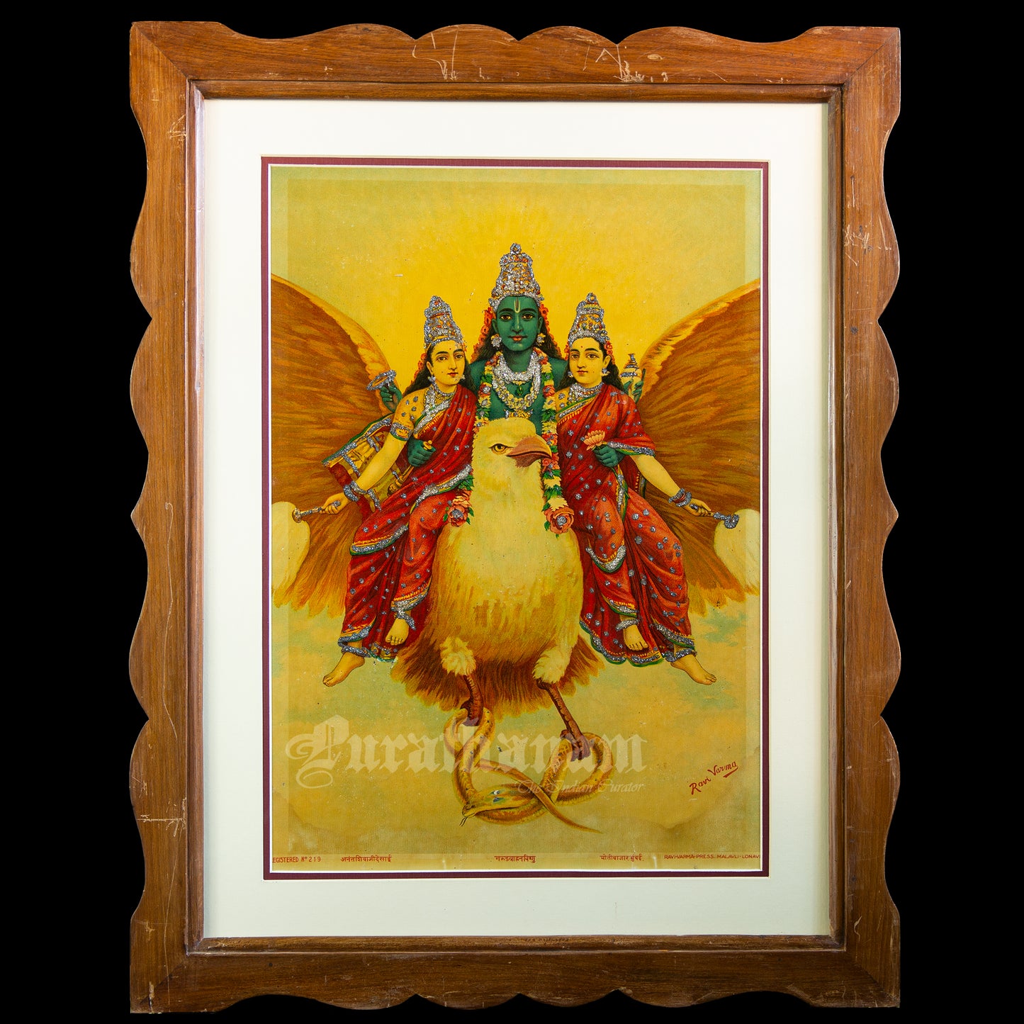 Garud Wahan Vishnu by Ravi Varma - Embellished (Oleograph Print)