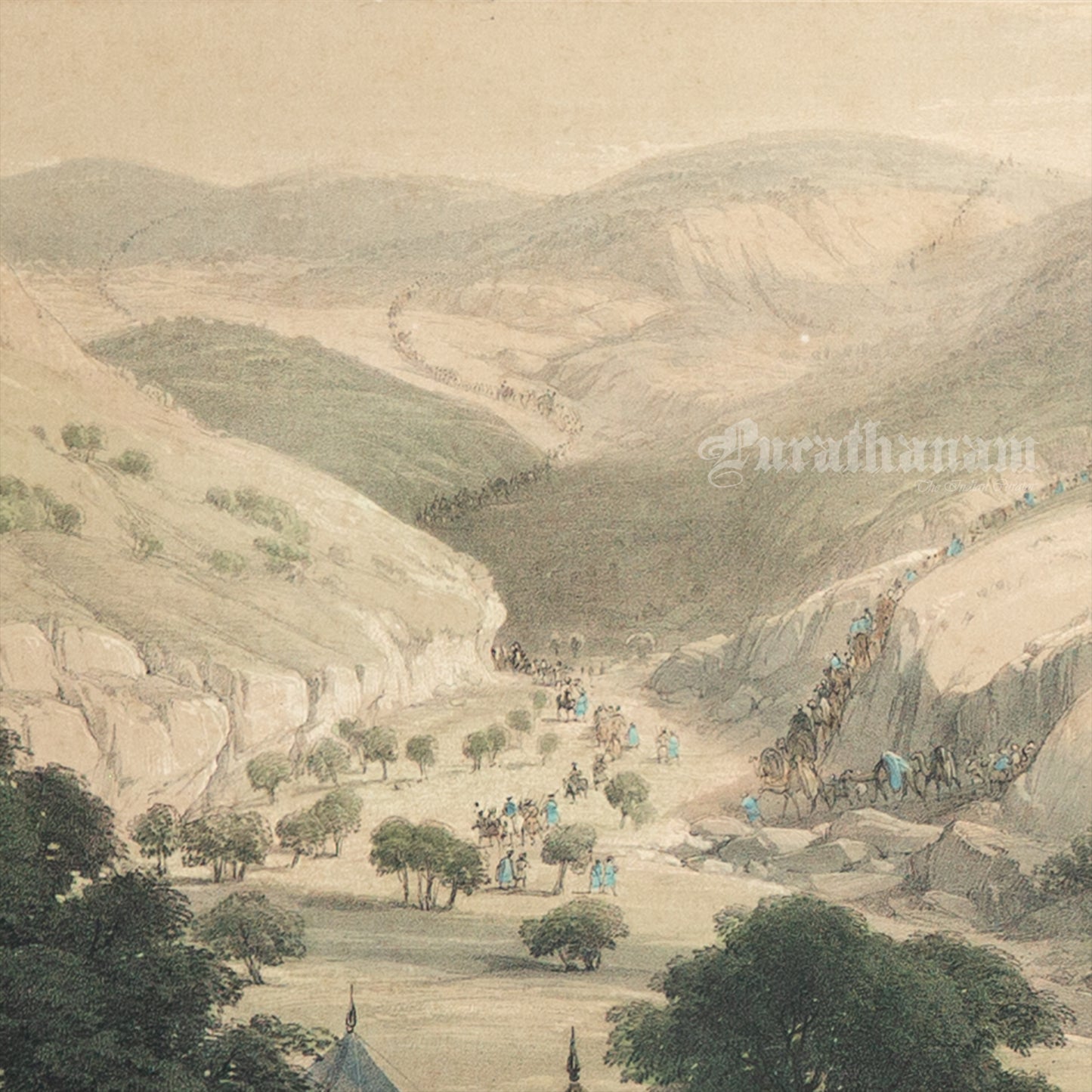 The Third decent of the Kanooj pass (Steel Engraving)