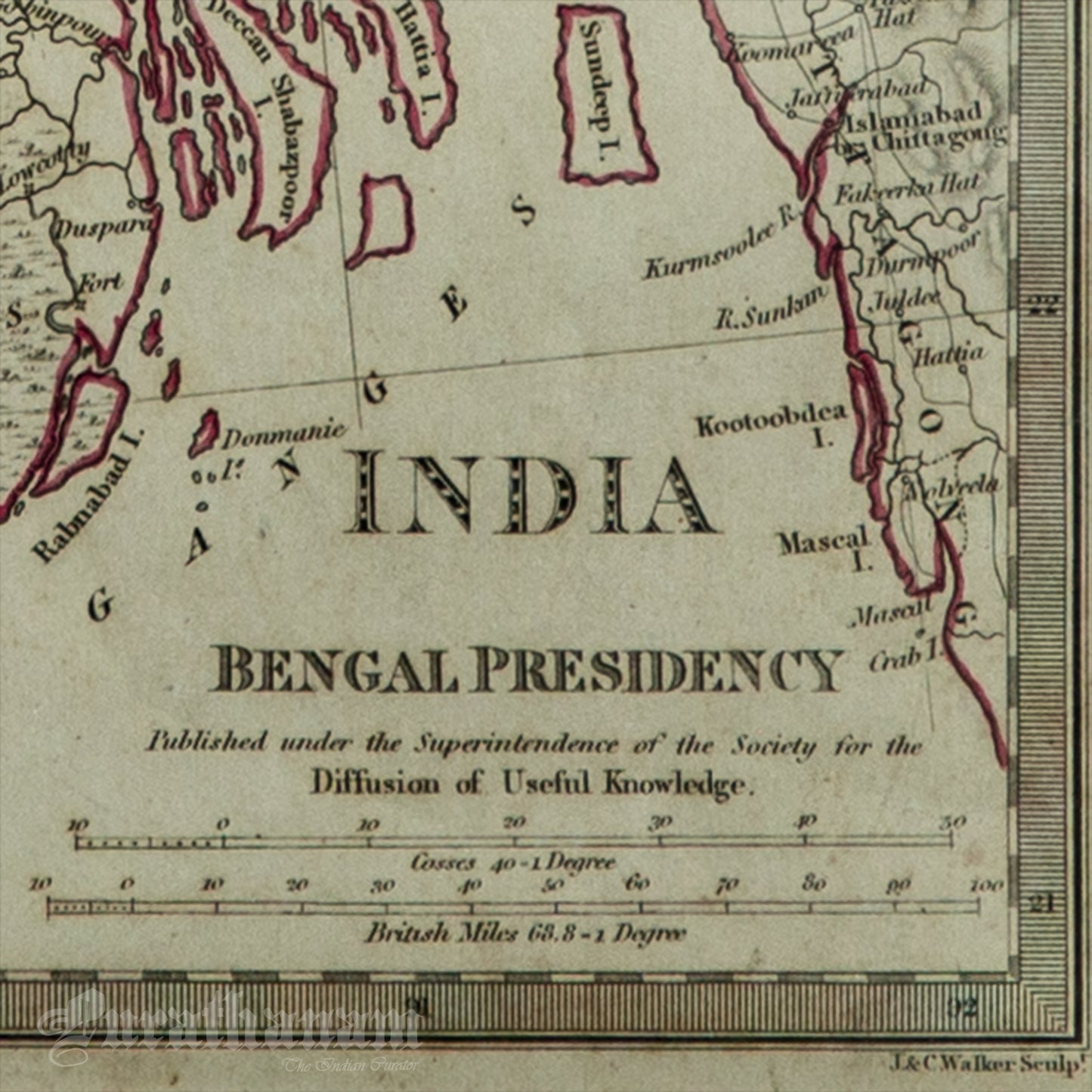 Bengal Presidency Map - Black & White Steel Engraving