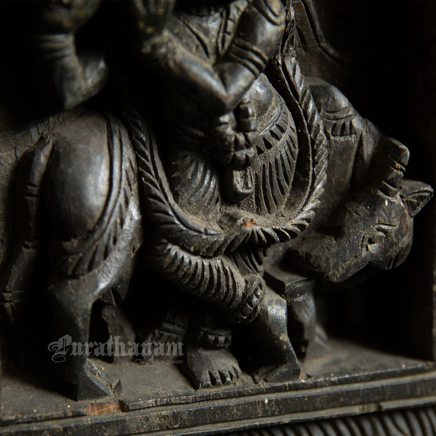 Krishna wood carved wall panel