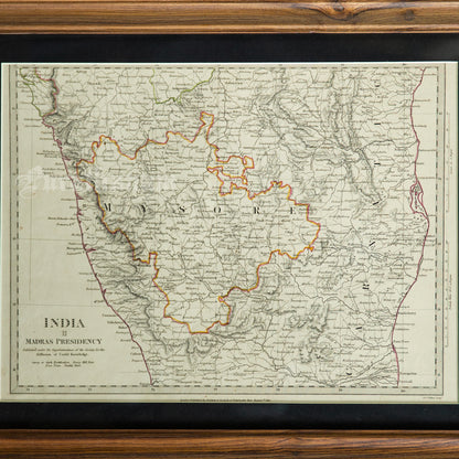 Madras Presidency Map - Black & White Steel Engraving