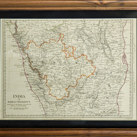 Madras Presidency Map - Black & White Steel Engraving