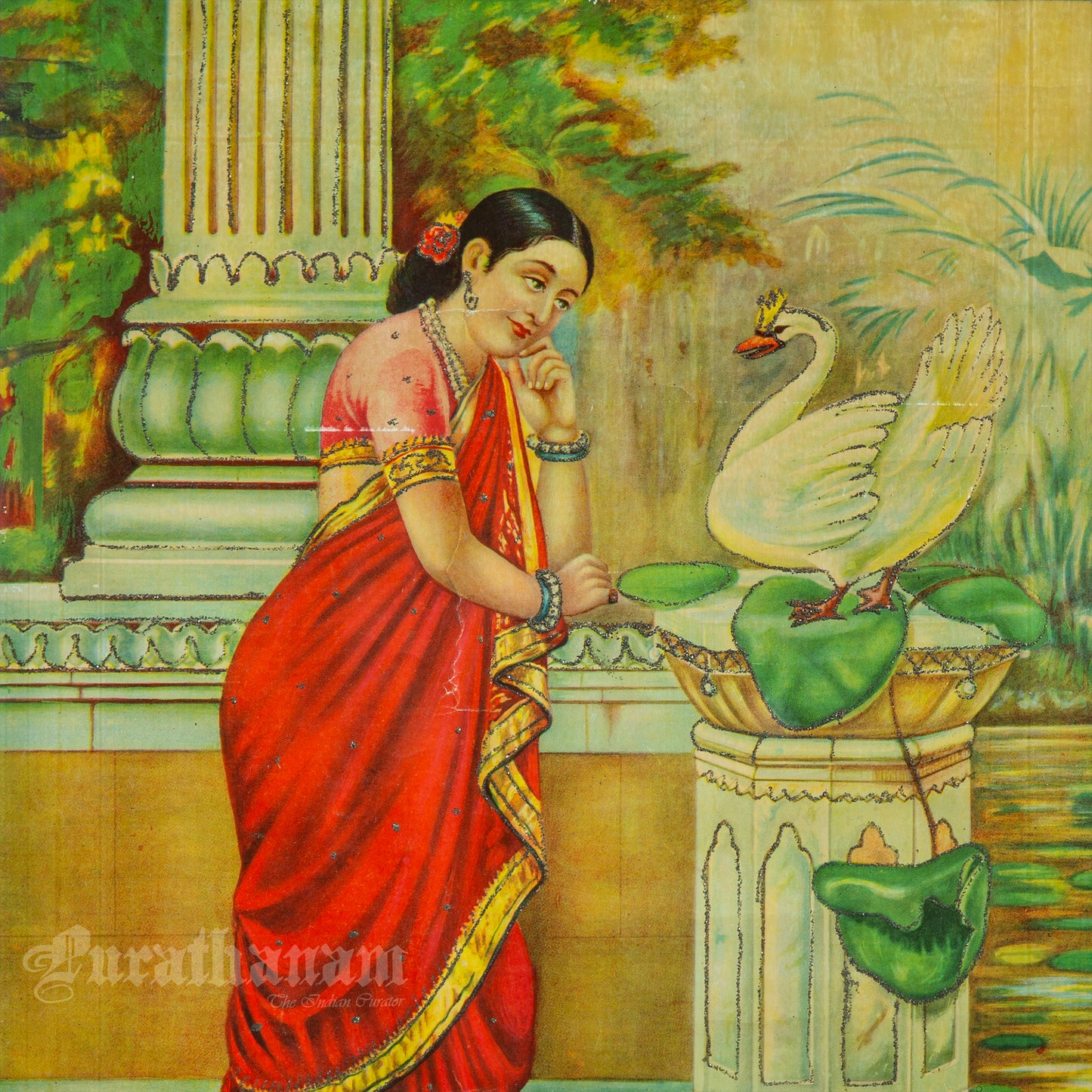 Hamsa Damayanti by Ravi Varma -  Lithograph Print