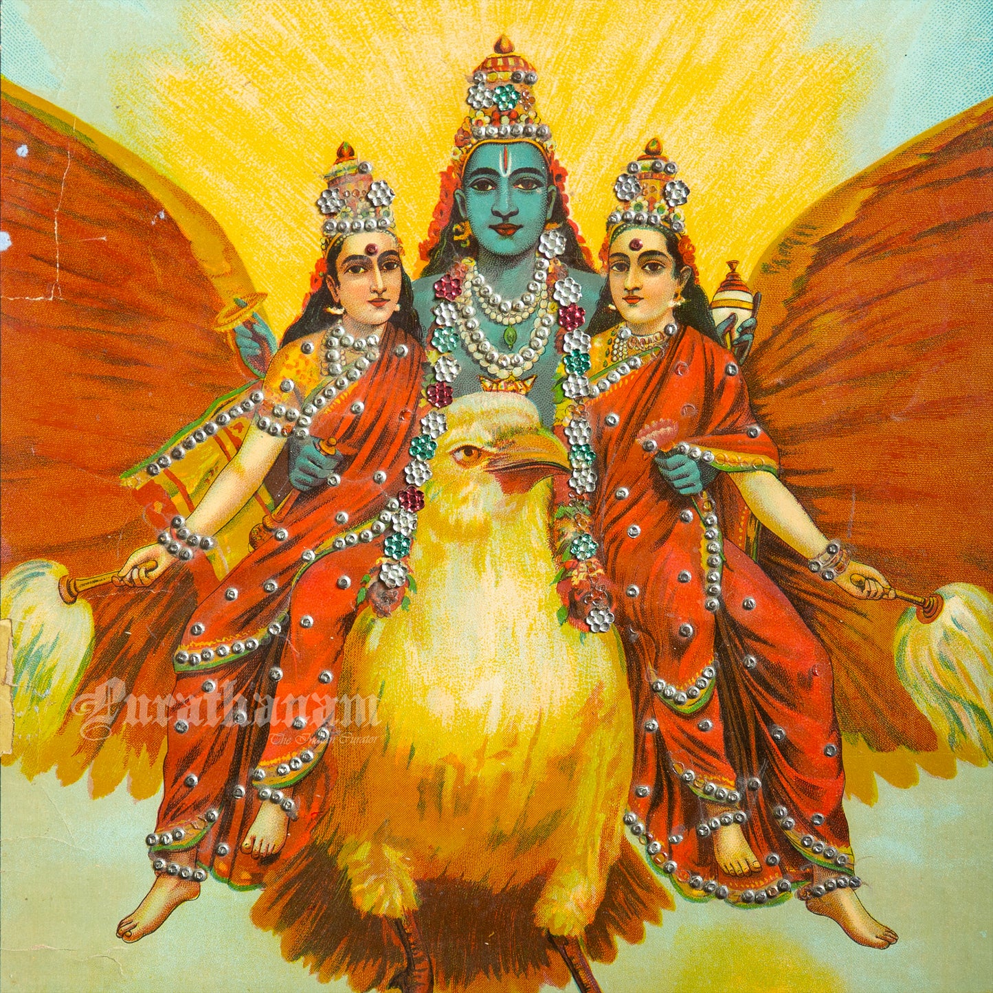 Vishnu Garudwahan by Ravi Varma  - Embellished Lithograph Print