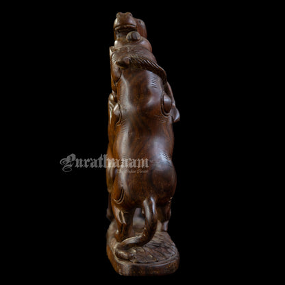 Horse Lion fight Wooden Sculpture- Rose wood (made of single block)