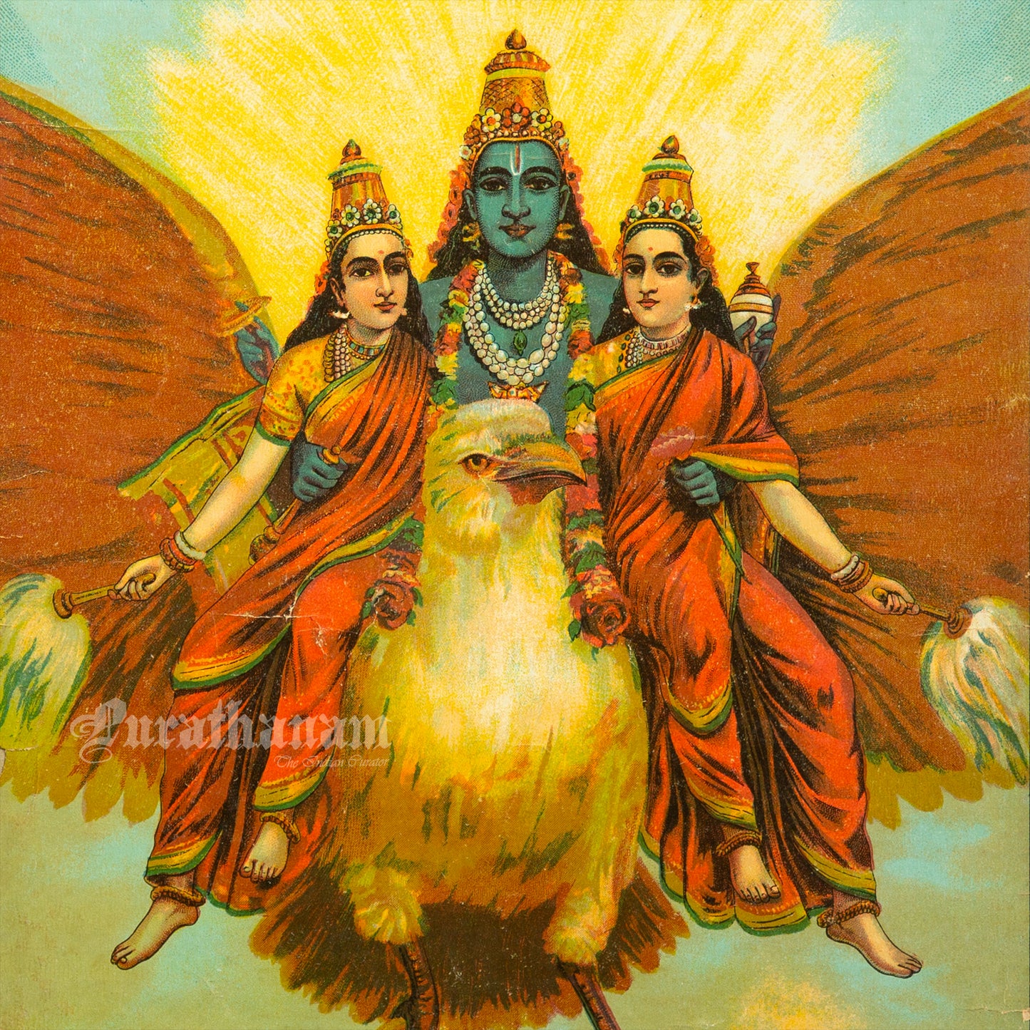 Vishnu Garudwahan by Ravi Varma  - Lithograph Print