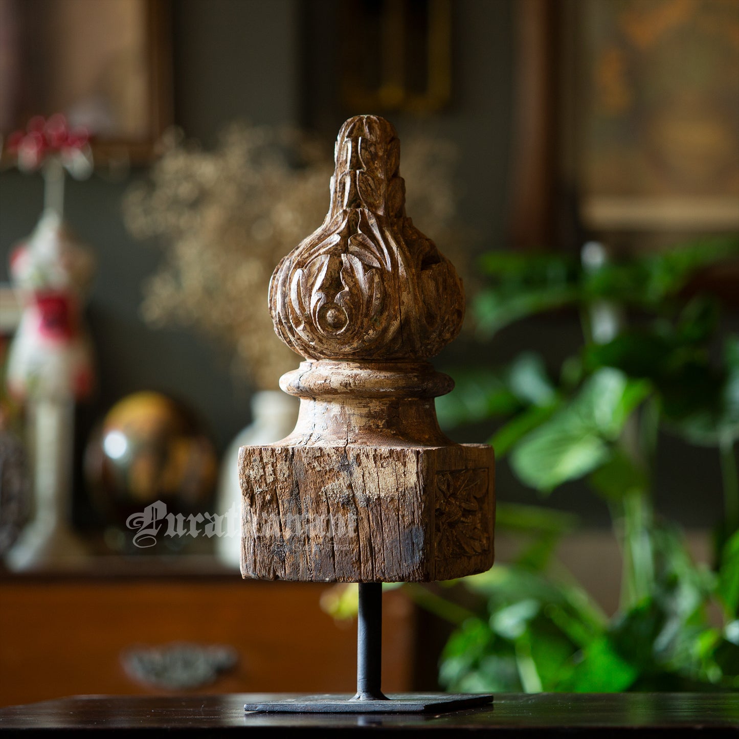 Decorative wooden bracket on stand